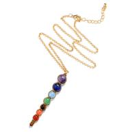 Natural Gemstone Necklace, with Polyester Cord & Tibetan Style, Conical, gold color plated, Unisex, more colors for choice, Length:14.96 Inch, Sold By PC