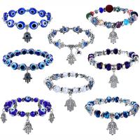 Evil Eye Jewelry Bracelet, Tibetan Style, with Crystal & Lampwork & Resin, silver color plated, 8 pieces & with rhinestone, mixed colors, nickel, lead & cadmium free, Length:7.5 Inch, 8PCs/Set, Sold By Set