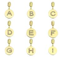 Titanium Steel Pendants Alphabet Letter gold color plated DIY & with rhinestone golden 13mm Sold By PC