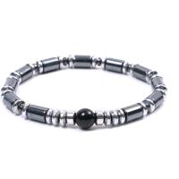 Gemstone Bracelets, Non Magnetic Hematite, with Black Stone & Tibetan Style, silver color plated, elastic & Unisex, Length:7.5 Inch, Sold By PC