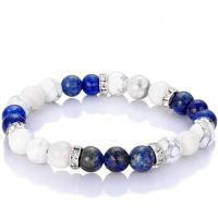 Gemstone Bracelets, Howlite, with Lapis Lazuli & rhinestone Tibetan Style spacer & Aquamarine & Rose Quartz, Round, silver color plated, elastic & Unisex, more colors for choice, 8mm, Length:7.5 Inch, Sold By PC
