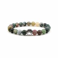 Gemstone Bracelets, with Tibetan Style, Round, silver color plated, elastic & different materials for choice & Unisex, more colors for choice, 8mm, Length:7.5 Inch, Sold By PC