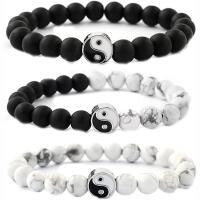 Gemstone Bracelets Howlite with Abrazine Stone & Zinc Alloy Round silver color plated elastic & ying yang & Unisex 8mm Length 7.5 Inch Sold By PC