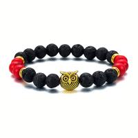 Gemstone Bracelets Lava with Gemstone & Zinc Alloy Owl gold color plated elastic & Unisex 8mm Length 7.5 Inch Sold By PC