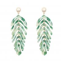 Acrylic Jewelry Earring with Plastic Pearl & Zinc Alloy Leaf gold color plated fashion jewelry & for woman Sold By Pair