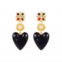 Zinklegierung Ohrringe, mit Kunststoff Perlen, Herz, goldfarben plattiert, Modeschmuck & für Frau & mit Strass, keine, 25x65mm, verkauft von Paar