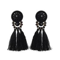 Fashion Fringe Earrings, Cotton Thread, with Crystal & Tibetan Style, gold color plated, fashion jewelry & for woman, black, nickel, lead & cadmium free, 30x95mm, Sold By Pair