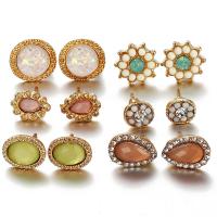 Tibetan Style Stud Earring Set, gold color plated, 12 pieces & fashion jewelry & for woman & with rhinestone, mixed colors, nickel, lead & cadmium free, 9-15mm, Sold By Set