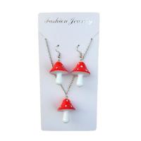 Resin Jewelry Sets, earring & necklace, mushroom, 2 pieces & for woman, more colors for choice, 28mm, Hole:Approx 3.5mm, Length:Approx 19.68 Inch, Sold By Set