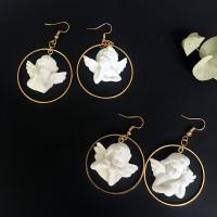 Resin Earring with Zinc Alloy Flower & for woman & hollow white Sold By Pair