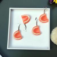 Resin Earring with Zinc Alloy Tooth for woman red Sold By Pair