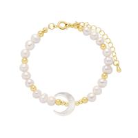 Freshwater Cultured Pearl Bracelet, Brass, with Freshwater Pearl, with 1.97inch extender chain, gold color plated, fashion jewelry & for woman, nickel, lead & cadmium free, Length:Approx 6.3 Inch, Sold By PC