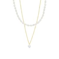 Freshwater Pearl Brass Necklace, with Freshwater Pearl, with 1.97inch extender chain, gold color plated, Double Layer & fashion jewelry & for woman, nickel, lead & cadmium free, Length:Approx 15.75 Inch, Approx 14.17 Inch, Sold By PC