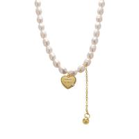 Natural Freshwater Pearl Necklace Zinc Alloy with Freshwater Pearl with 2.36inch extender chain gold color plated fashion jewelry & for woman nickel lead & cadmium free Length Approx 14.17 Inch Sold By PC