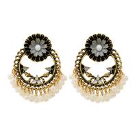 Zinklegierung Ohrringe, mit Kunststoff Perlen, goldfarben plattiert, Modeschmuck & für Frau & Emaille, keine, frei von Nickel, Blei & Kadmium, 48x40mm, verkauft von Paar