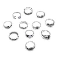 Tibetan Style Ring Set, antique silver color plated, eleven pieces & fashion jewelry & for woman & with rhinestone, nickel, lead & cadmium free, Sold By Set