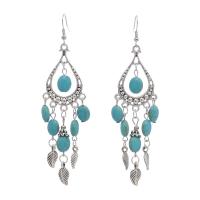 Fashion Fringe Earrings, Tibetan Style, with turquoise, antique silver color plated, fashion jewelry & for woman, nickel, lead & cadmium free, 95x30mm, Sold By Pair