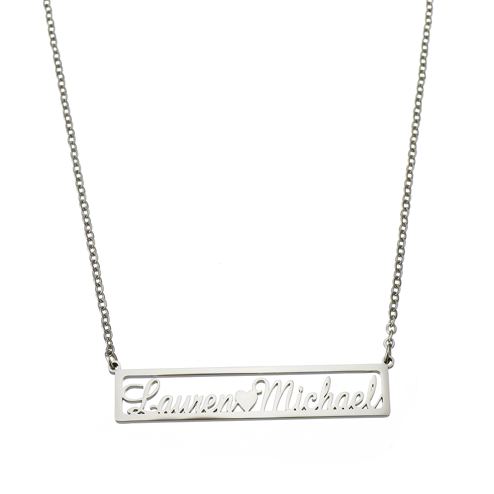 304 Stainless Steel Necklace with 1.97inch extender chain Each custom text must be less than 10 letters & fashion jewelry & for woman & hollow original color Length Approx 17.72 Inch Sold By PC