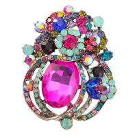 Rhinestone Brooch, Tibetan Style, fashion jewelry & for woman & with glass rhinestone & with rhinestone, multi-colored, 65x59mm, Sold By PC