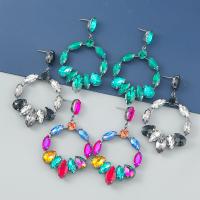 Rhinestone náušnice, Zinek, módní šperky & pro ženy & se skleněnou drahokamu, více barev na výběr, 75x45mm, Prodáno By Pair