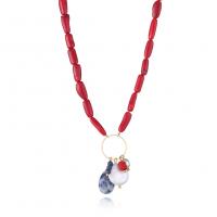 Coral Necklace, with Natural Stone & Freshwater Pearl, fashion jewelry & for woman, red, Sold Per 53 cm Strand