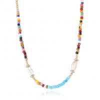Glass Seed Beads Ketting, Seedbead, met Zoetwater Parel & Messing, mode sieraden & voor vrouw, multi-gekleurde, Per verkocht 45 cm Strand