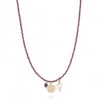 Naszyjnik ze słodkowodnych pereł na mosięznym łańcuchu, Granat, ze Perła naturalna słodkowodna & Mosiądz, biżuteria moda & dla kobiety, wielokolorowy, sprzedawane na 40 cm Strand