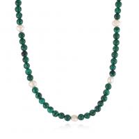 Malachite Necklace, with Freshwater Pearl, Round, fashion jewelry & for woman, green, Sold Per 43 cm Strand