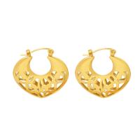 Titanium Steel Hoop Earring, Vacuum Ion Plating, for woman & hollow, golden, 24x30mm, Sold By Pair