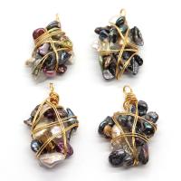 Freshwater Pearl Pendants Resin with Freshwater Pearl & Brass irregular gold color plated Unisex mixed colors 25x40- Sold By PC