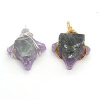 Gemstone Pendants Jewelry, Resin, with Green Fluorite & Brass, irregular, plated, Unisex, more colors for choice, 30x40-35x45mm, Sold By PC
