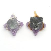 Pendants Gemstone Jewelry, Roisín, le fluorite Glas & Prás, neamhrialta, plátáilte, unisex, dathanna níos mó le haghaidh rogha, 30x40-35x45mm, Díolta De réir PC