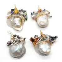 Freshwater Pearl Pendants Resin with Freshwater Pearl & Brass irregular gold color plated Unisex mixed colors 35x45- Sold By PC