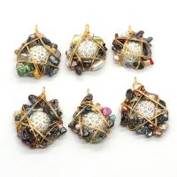 Freshwater Pearl Pendants, Resin, with Rhinestone Clay Pave & Freshwater Pearl & Brass, irregular, gold color plated, Unisex, mixed colors, 28x40-35x45mm, Sold By PC