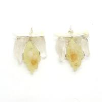 Quartz Gemstone Pendants, Resin, with Shell & Citrine & Brass, irregular, silver color plated, Unisex, yellow, 33x48-35x50mm, Sold By PC