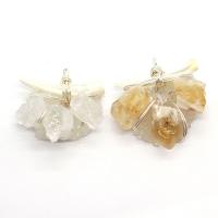 Quartz Gemstone Pendants Resin with Shell & Quartz & Brass irregular silver color plated Unisex 34x37- Sold By PC