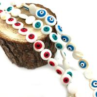 Natural Freshwater Shell Beads, Flat Round, DIY & evil eye pattern & enamel, more colors for choice, 10mm, Approx 39PCs/Strand, Sold By Strand