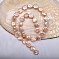 Tlačítko kultivované sladkovodní Pearl Beads, Flat Round, DIY, růžový, 12-13mm, Cca 30-31PC/Strand, Prodáno By Strand