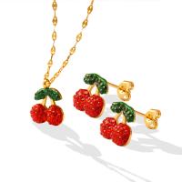 Titanstahl Halskette, mit Verlängerungskettchen von 5cm, Kirsche, plattiert, Modeschmuck & verschiedene Stile für Wahl & für Frau & mit Strass, keine, 14mm, Länge 40 cm, verkauft von PC