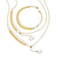 Titanium Steel Necklace, with Plastic Pearl, with 5cm extender chain, Wheat, 18K gold plated, fashion jewelry & different styles for choice & for woman, more colors for choice, 6mm,10mm, Length:Approx 45 cm, Sold By PC
