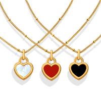 Titanium Steel Necklace with Shell with 5cm extender chain Heart 18K gold plated fashion jewelry & for woman & double-sided Length Approx 40 cm Sold By PC