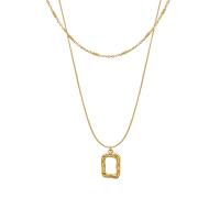 Titan stål halsband, med 5cm extender kedja, Rektangel, 18K guldpläterad, Dubbla lager & mode smycken & för kvinna & ihålig, fler färger för val, 13x20mm, Längd 35-39 cm, Säljs av PC