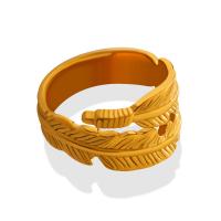 Titanium Steel Finger Ring Feather 18K gold plated Double Layer & fashion jewelry & for woman 13mm US Ring Sold By PC