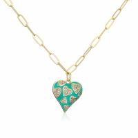Cubic Zircon Micro Pave Brass Necklace Heart gold color plated & micro pave cubic zirconia & for woman & enamel Length Approx 17.7 Inch Sold By PC