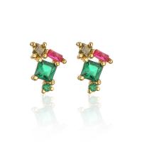 Cubic Zirconia Micro Pave Brass Earring gold color plated & micro pave cubic zirconia & for woman multi-colored Sold By Pair