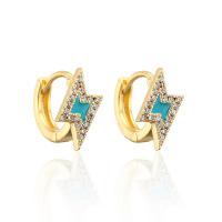 Brass Huggie Hoop Earring Lightning Symbol gold color plated micro pave cubic zirconia & for woman & enamel Sold By Pair
