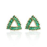 Cubic Zirconia Micro Pave Brass Earring gold color plated & micro pave cubic zirconia & for woman green Sold By Pair
