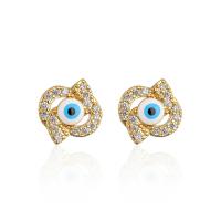 Evil Eye Earrings, Brass, gold color plated, different styles for choice & micro pave cubic zirconia & for woman & enamel, more colors for choice, Sold By Pair
