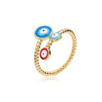 Evil Eye Jewelry Ring Finger, cobre, cromado de cor dourada, Ajustável & para mulher & esmalte, Mais cores pare escolha, vendido por PC