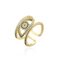 Cubique anneau en laiton Circonia Micro Pave, Placage de couleur d'or, Réglable & pavé de micro zircon & pour femme & creux, bleu, Vendu par PC